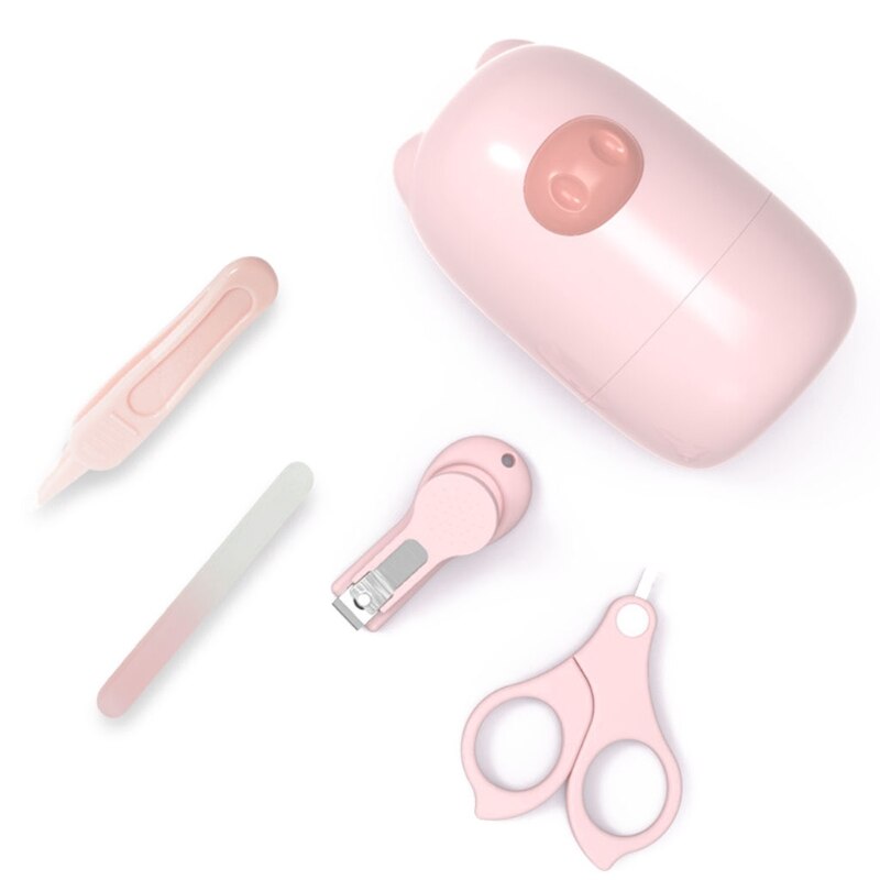 B2EB Professionele 4-In-1 Baby Nail Kit Met Leuke Cartoon Case Nagelknipper/Nagelschaar/Nagel bestand/Pincet Voor Baby: Pink