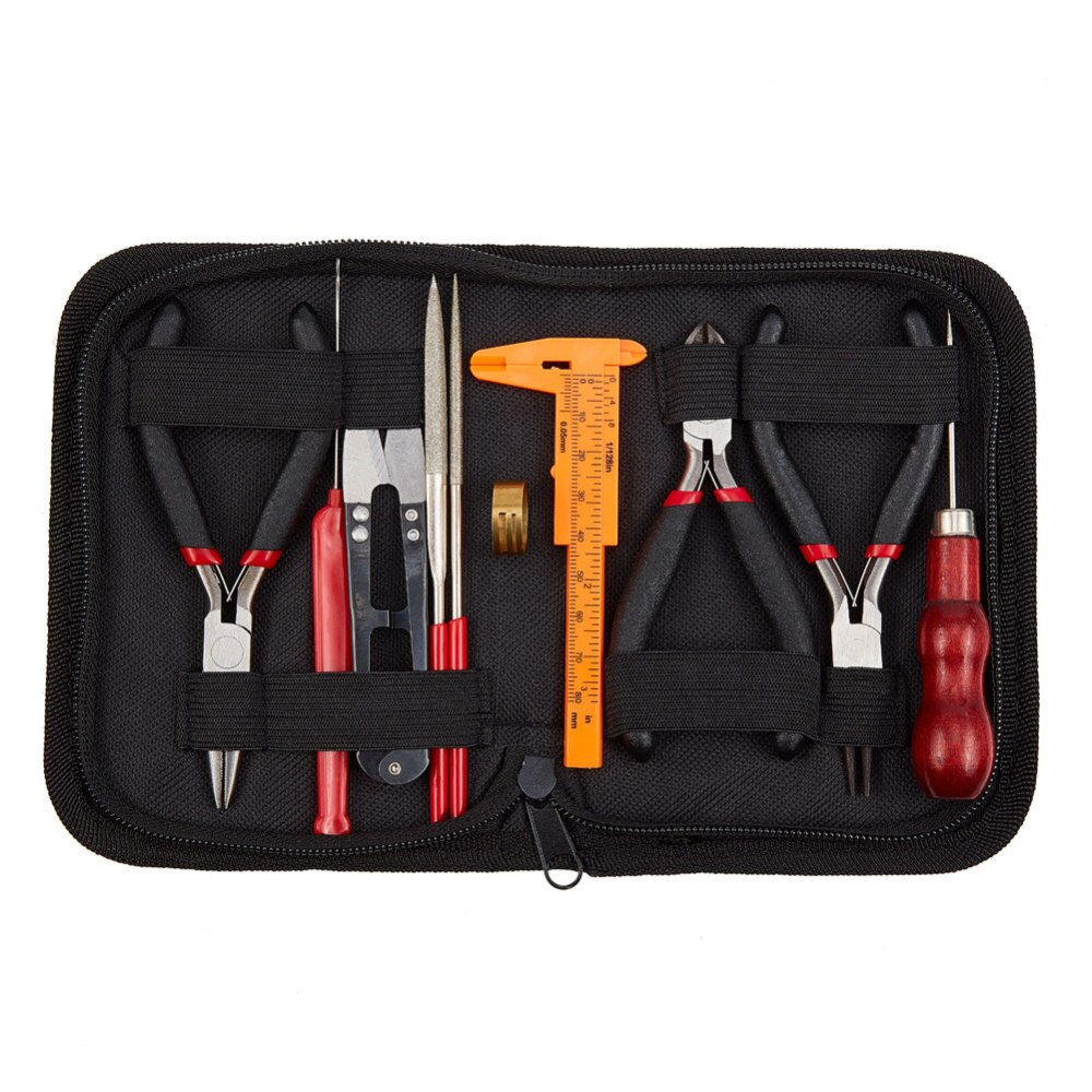 DIY Jewelry Tools Sets Nippers Repair Tool with Pliers Scissor Tweezers Vernier Caliper Tape Measure Pins Mixed Color F80: 10