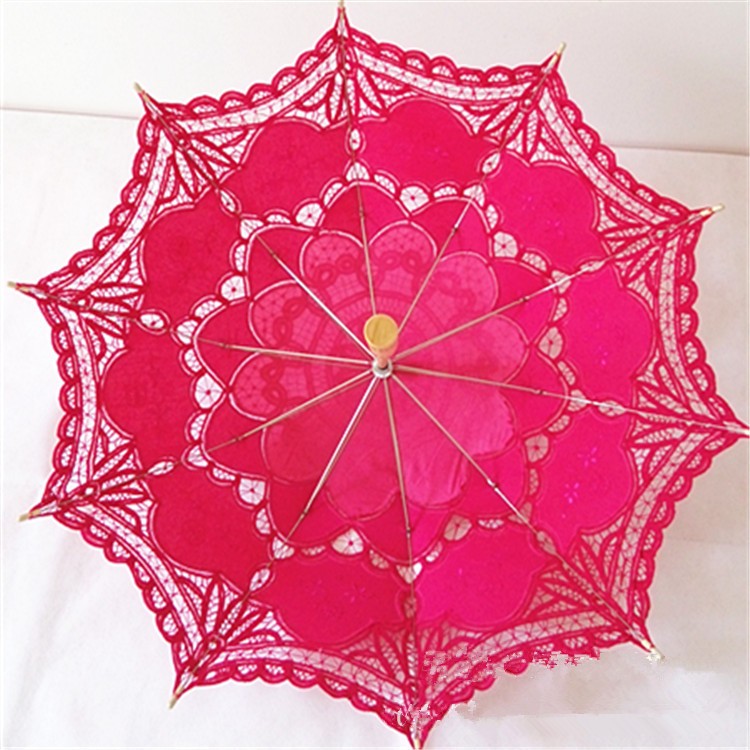 Sombrilla de encaje de Battenburg y ventilador, conjunto de paraguas de boda, abanico de encaje y sombrilla de boda, sombrilla de encaje: Rojo
