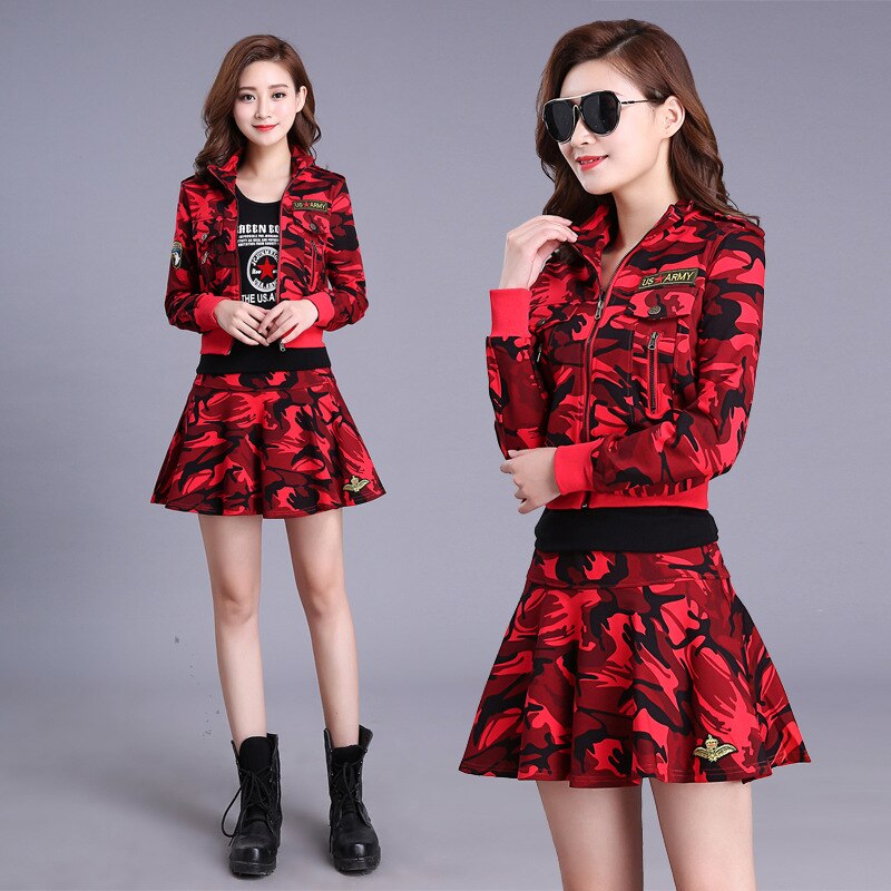 Jupe de Camouflage rouge pour femmes, Style, tenue de printemps et d&#39;été à la , vêtements de Performance de danse carrée de marin de loisirs en plein air
