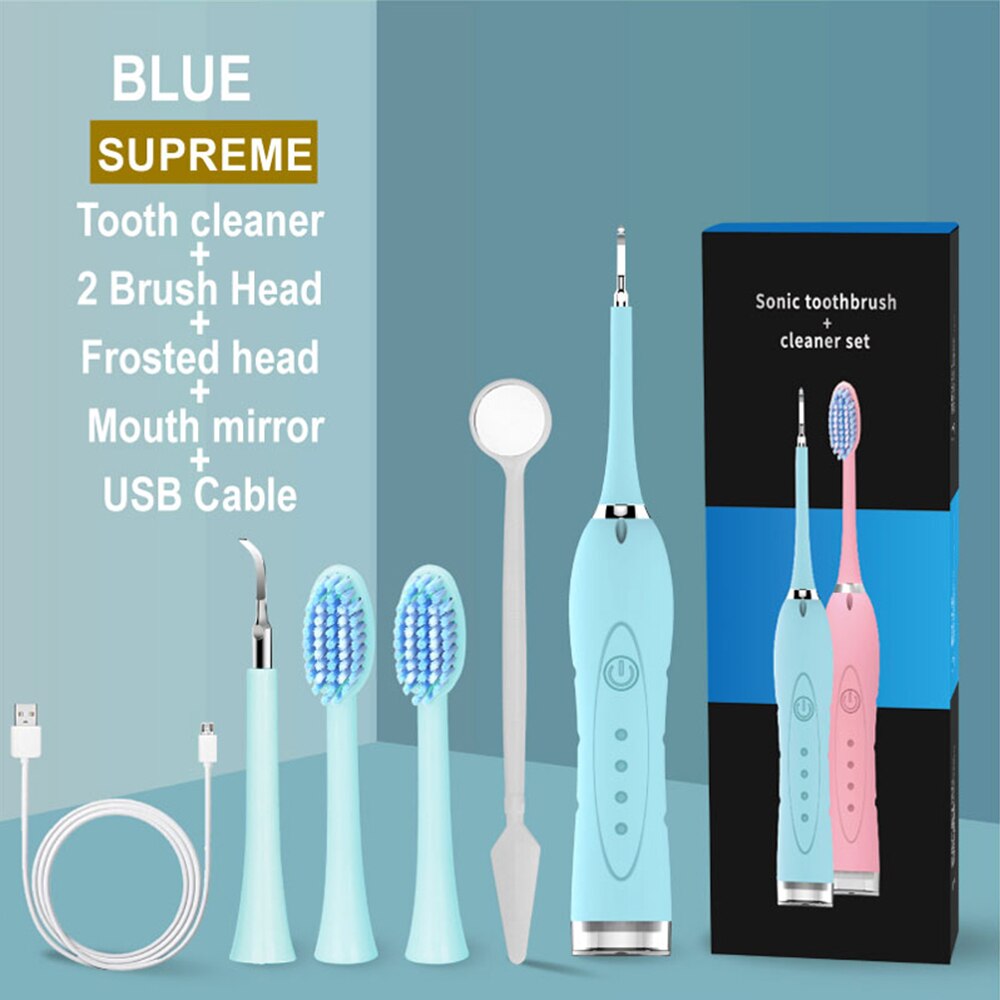 2in1 Ultra Sonic Sonic Tandheelkundige Scaler Tandsteen Verwijderen Witter Tooth Cleaner Hoge Frequentie Trillingen Huishoudelijke Elektrische Tandenborstel: Blue Supreme Suit