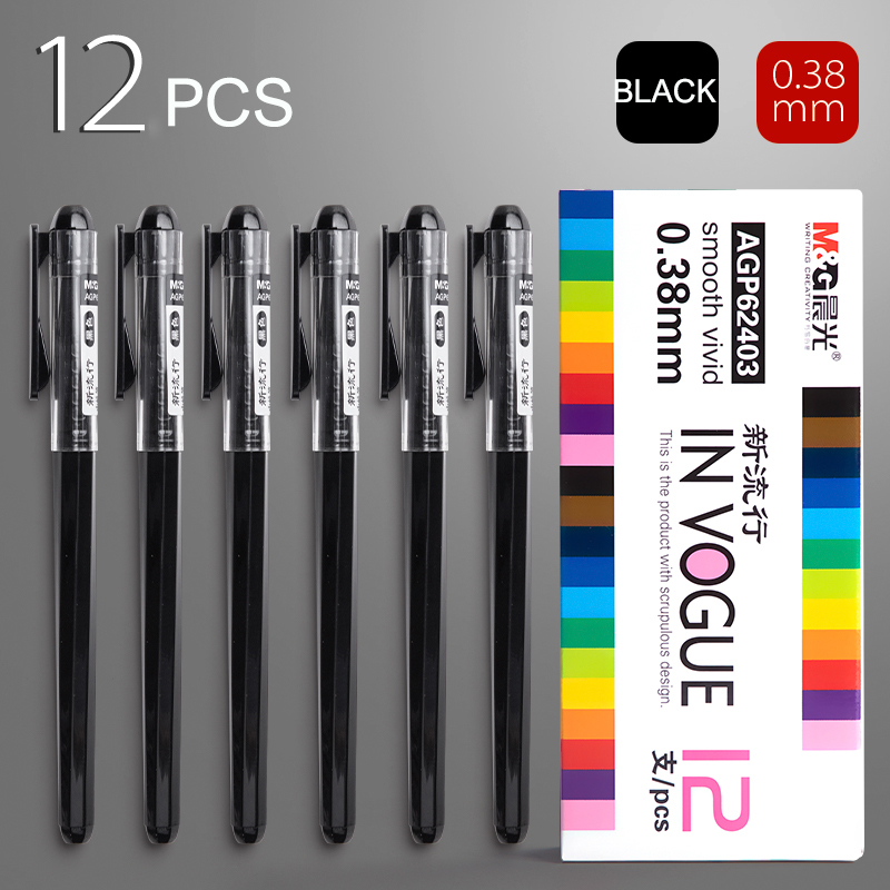 M & G – stylo Gel à pointe Ultra Fine, 0.28mm/0.35mm/0.38mm, 12 pièces/boîte, recharge d'encre, noir, bleu, rouge, fournitures de papeterie scolaires et de bureau: green