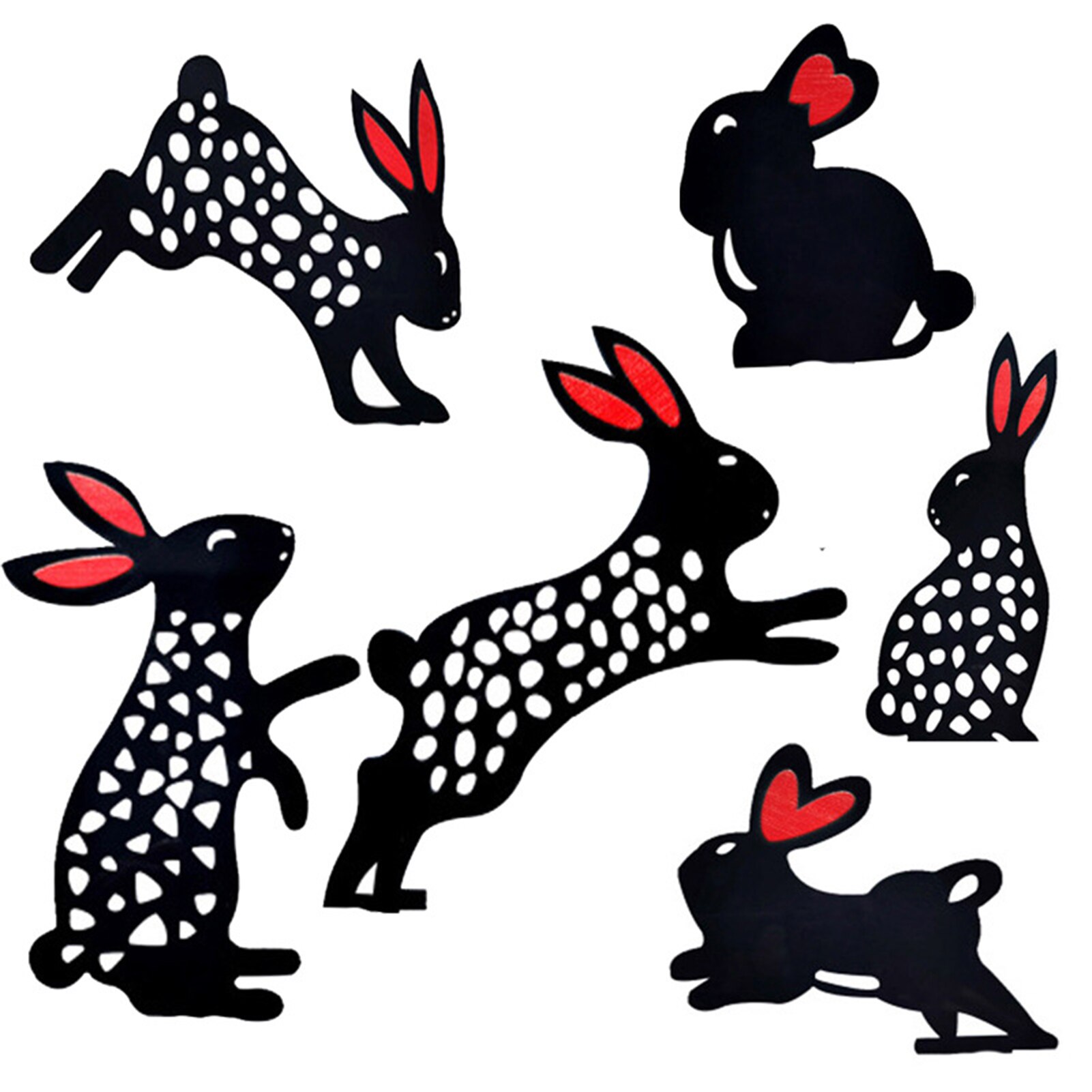 2D Rabbit Yard Art Stake Ground Insert Decor Hollow Lifelike Bunny Metal Statue Peg for Outdoor Garden Manor Lawn J2Y: 6 piece set