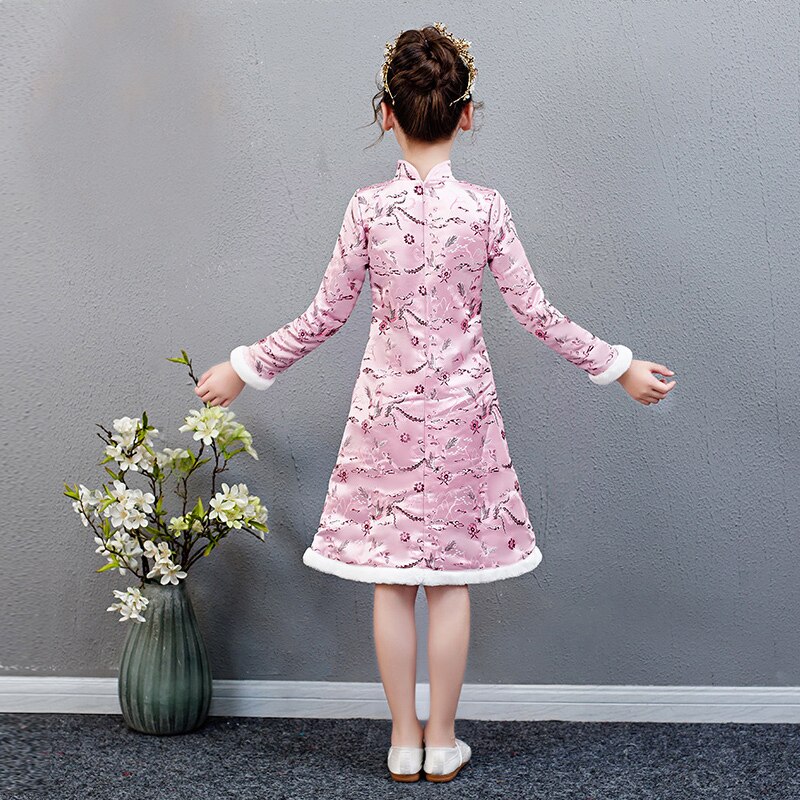 Hiver fleur fille robe pour mariage demoiselle d'honneur fête chinois Cheongsam robe fille fête d'anniversaire exécutant eucharistie robe