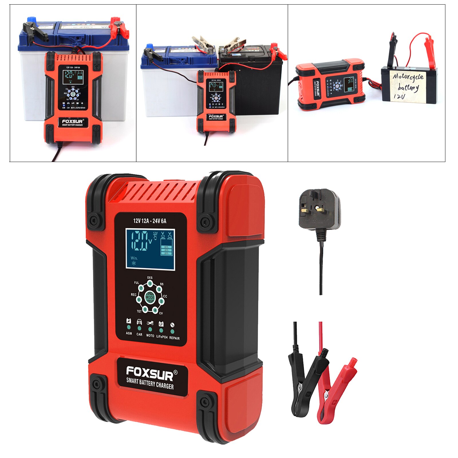 Car Battery Charger 12V 12A Fast Power Emergency Automatic Charging UK Plug