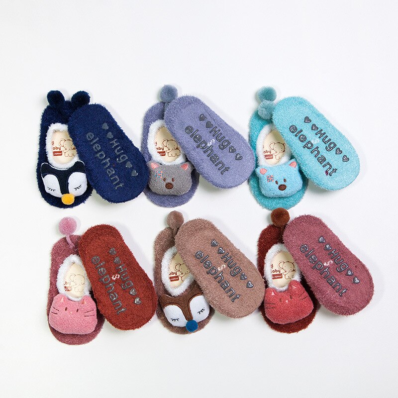 Winter Spring Coral Fleece Baby Socks Soft Anti Slip Boy Girl Children Floor Sock Animal Cartoon Shoes Slippers Boots 0-3 T