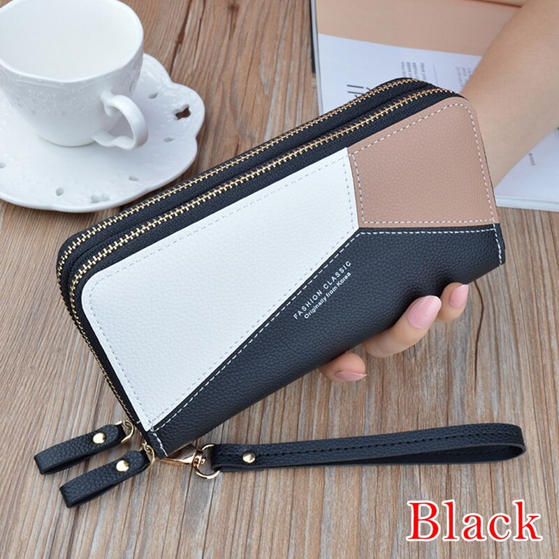 Trendy Women Wallets Long Zipper Wallet Female Student Korean Version Stitching Contrast Patchwork Wild Coin Purse Holder: color 2