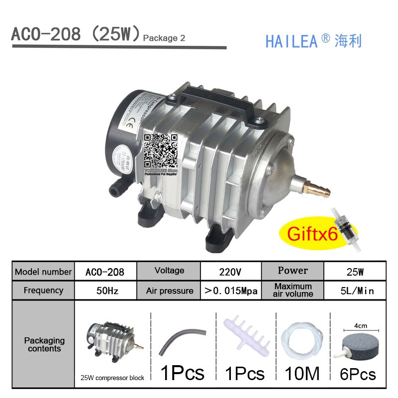 Bomba eletromagnética de alta potência, 220v, hailea, ac, lagoa, oxigênio, compressor de bomba, aerador de ar, ACO-208 308 318: ACO-208 Package2