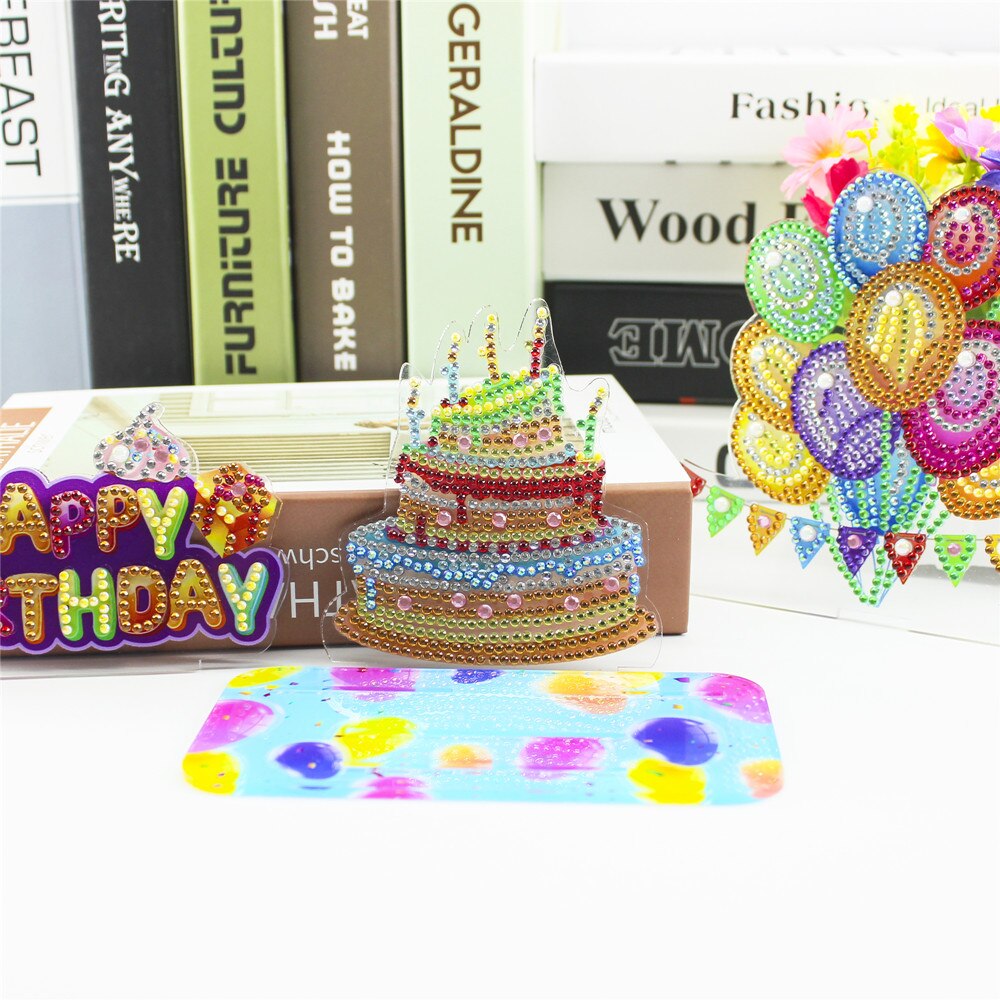 3D Acrylic Diamond Painting Birthday Card Balloon Cake Happy Birthday Decoration