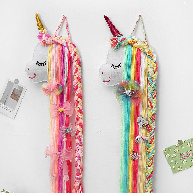 Organizador de accesorios para el cabello con forma de unicornio, horquilla, Clip para el pelo, tira de almacenamiento, accesorio colgante para habitación de niña