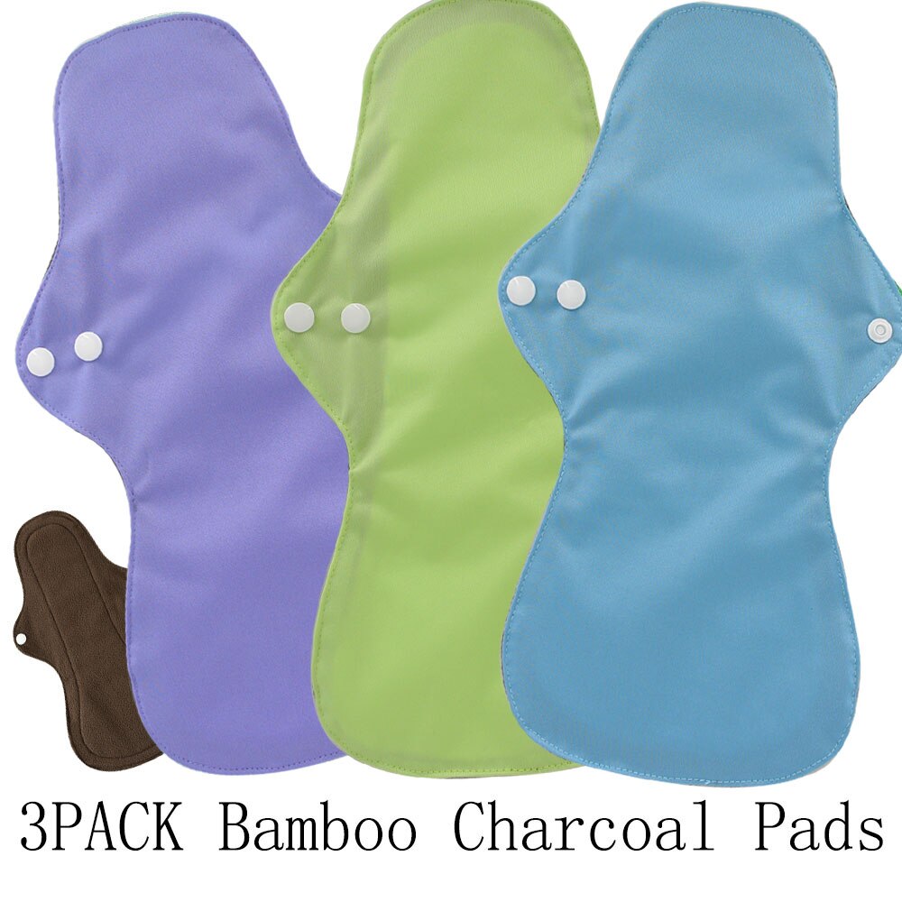 Compresas menstruales de carbón de bambú reutilizables, compresas sanitarias de flujo pesado, lavables, para uso nocturno, Extra grandes, 2 uds.: 868890