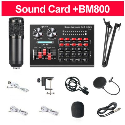 bm 800 Microphone studio R8 Sound Card Kits bm800 Condenser Microphone for PC Computer Phone Karaoke Singing Gaming Mic Stand