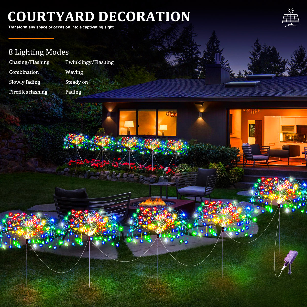 5 stuks 400 LEDS zonne-energie vuurwerk licht buiten zonne-licht waterdichte LED kerstverlichting 8 modi verlichting voor tuin gazon tuin
