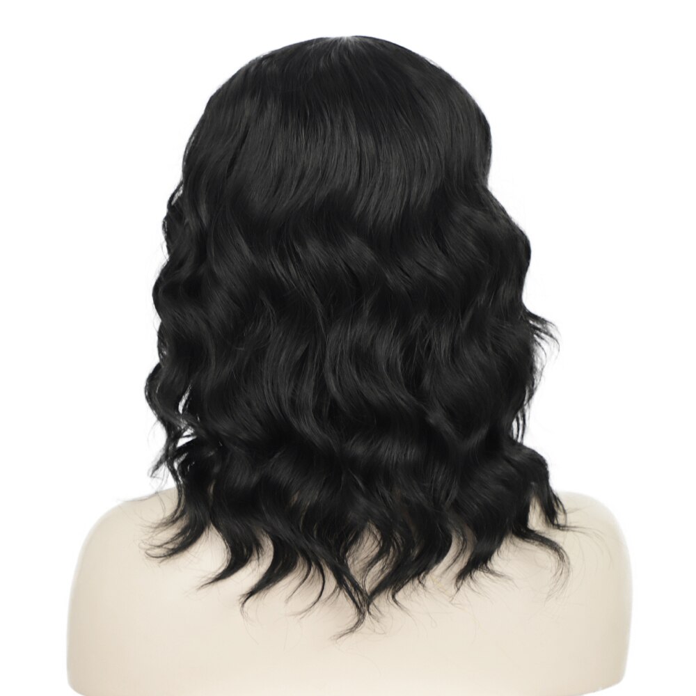 Stamped Glorious Natural Looking 16 Inch Synthetic Lace Frontal Wigs Black Short Wavy Wigs For Black Women Middle Part Bob Wigs