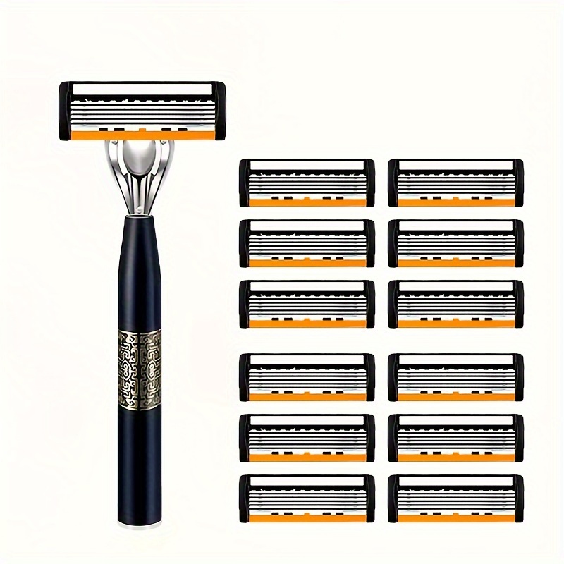 Maquinilla de afeitar clásica de seguridad de 6 capas para afeitado para hombres y depilación para mujeres, cuchillas de afeitar, afeitadora Manual: Naranja