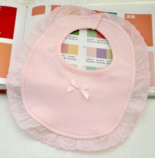 Pure White/Pink Water Absorption Double Layers Little Bowtie Embroidery Lace Cotton Bibs For Little Girls Clothing 5pcs/lot: Pink