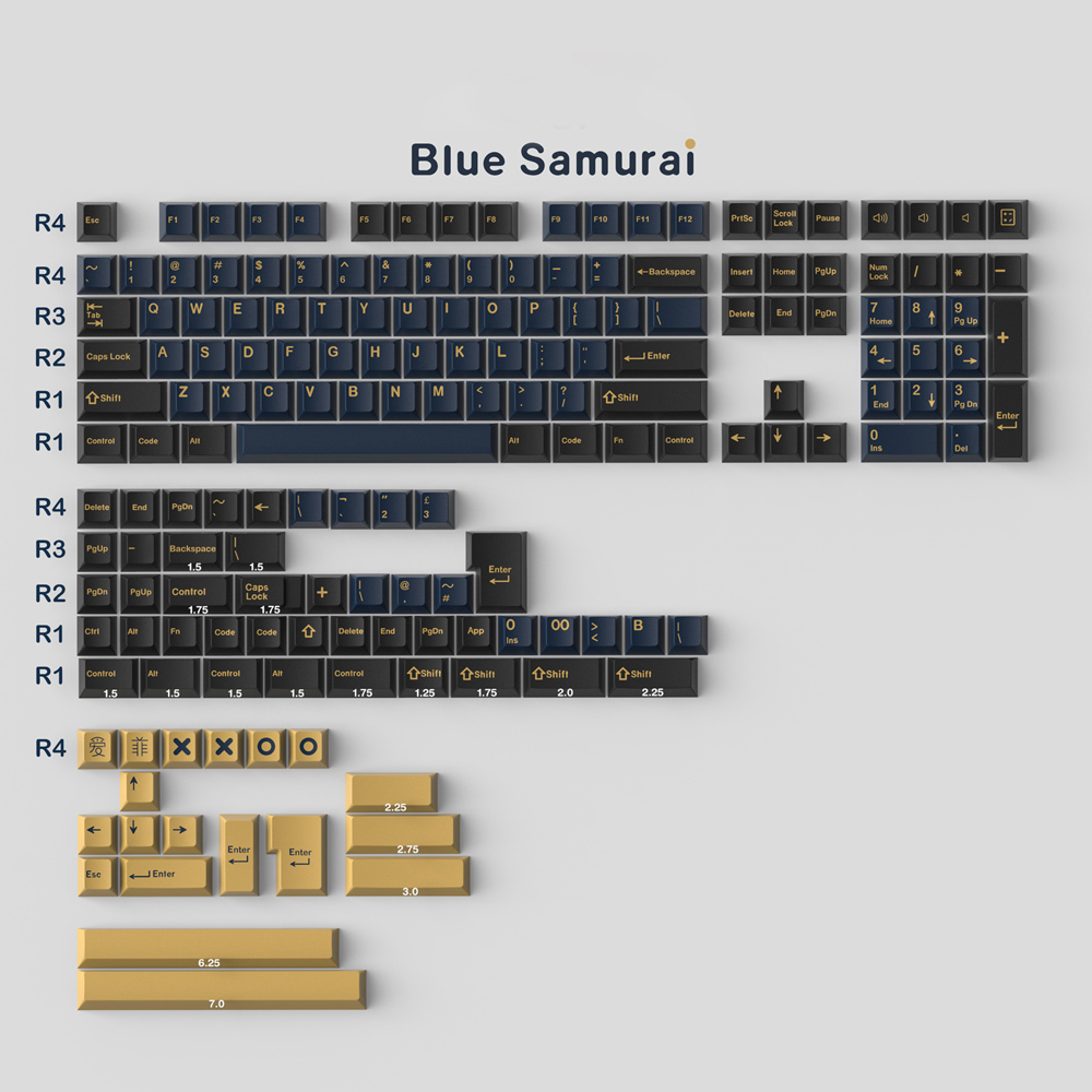 GMK Copy Monster/ Botanical/Blue Samurai 173 Key DOUBLE SHOT Cherry Profile Keycap For Mechanical Gaming Keyboard GMMK Pro: 173 KEY Blue Samurai