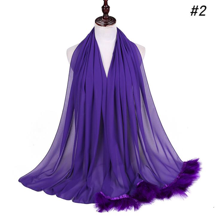 Feather Chiffon Scarf Hijab Plain Bubble Chiffon Scarf Women Popular Scarves Shawl Muslim Turban 72x175cm: COLOR 2
