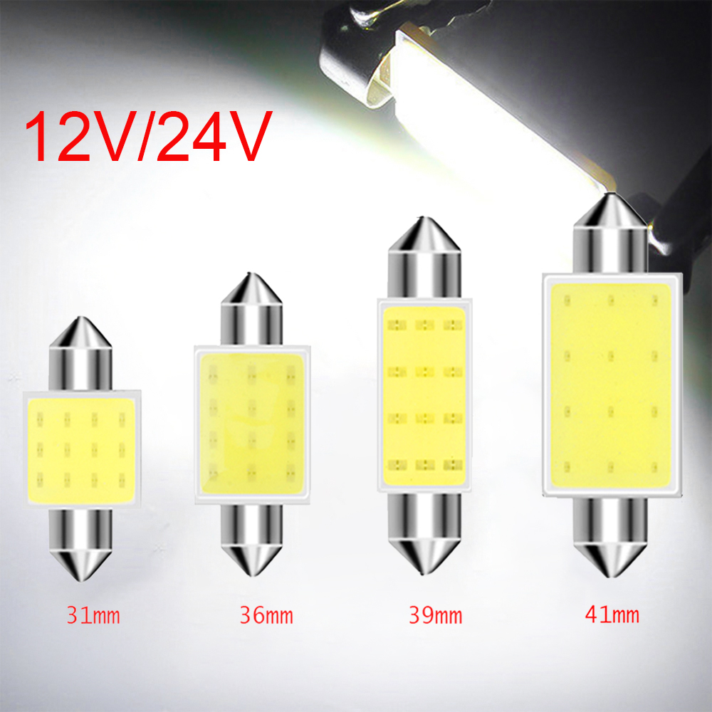 10 unids/lote blanco COB C5W bombillas LED 12V 24V coche Auto adorno cúpula luces LED interiores lámpara techo bombilla de lectura 31mm 36mm 39mm 41mm