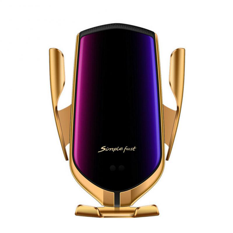 Qi Wireless Car Charger Automatische Klem 10W Snelle Lading Houder ForIphone11pro Xr Xs Forhuawei P30Pro Infrarood Sensor Telefoon Mount: gold