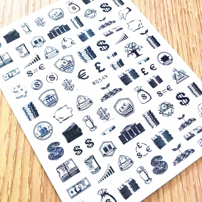 Wg 549 Us Dollar Nail Art Sticker Decal Stempelen Terug Lijm Diy Decoratie Voor Nail Art Wraps