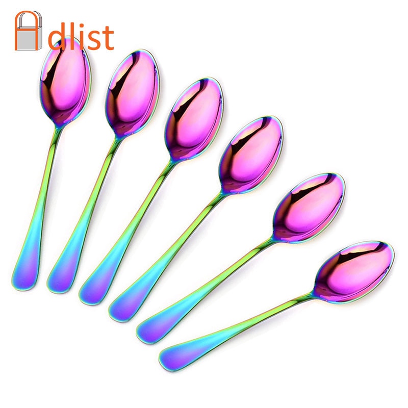 2-10pcs Stainless Steel Rainbow Tablespoon Large Dinner Spoon long handled Colorful Rice Spoon set Kitchen Dinnerware 8'' 20.5cm