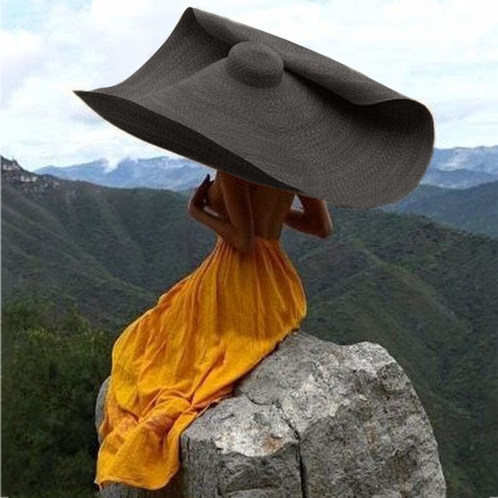 Oversized Straw Hat For Women Wide Brim Summer Sun Hat Packable Large Paper Beach Hat #T2G