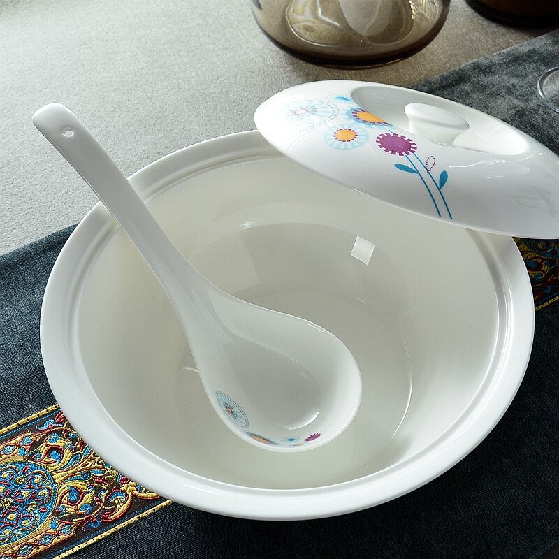 Cuchara de sopa de hueso fino de china, cuchara de cerámica mango largo, cuchara de cocina para cocina, cucharón de sopa de cocina, utensilios de cocina para servir