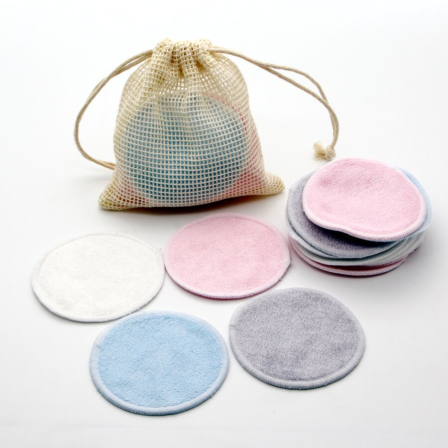 Reusable Bamboo Makeup Remover Pads Cotton 12pcs/Pack Microfiber Washable Rounds Cleansing Facial Tools Make Up Removal Pad