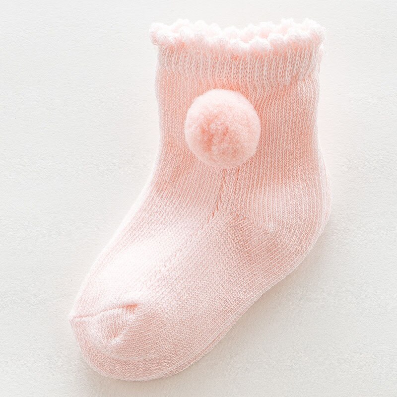 Leuke Pompom Baby Sokken Effen Kleur Baby Meisje Jongen Sokken Zachte Ruche Sok Voor Pasgeboren Ademend Kinderen Kleding Accessoires: pink