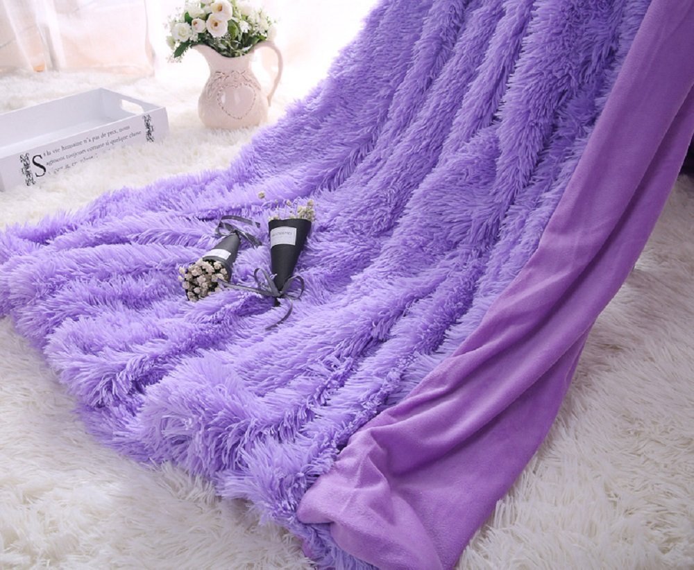 Mylb supermyk lang raggete uklar pels fuskepels varm koselig med fluffy sherpa-teppe 130cm*160cm 160cm*200cm: 7 lilla / 160cm 200cm