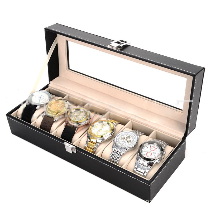 Urkasse pu læder vitrineskab holder organisator ur ure smykker opbevaringskasser kasse display bedste #