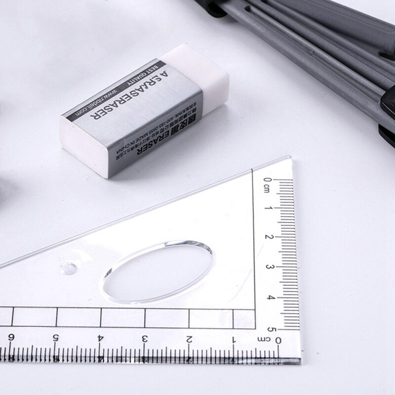 8pcs Set Plastic+metal Geometry Protractor Drawing School Eraser Compasses Set Math Eraser Ruler For Students