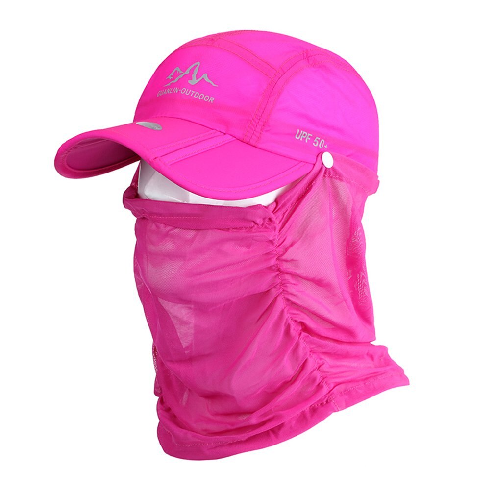 Summer Sun Hat Men Women Bucket Hat with Neck Flap Outdoor UV Protection Large Wide Brim Hiking Fishing Mesh Breathable Cap: Pink