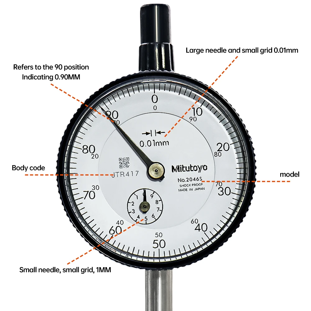 Mitutoyo Dial Indicator Analog Lever Dial Gauge Accuracy 0.01 Range 0-0.8mm Diameter 32mm Measuring Tool