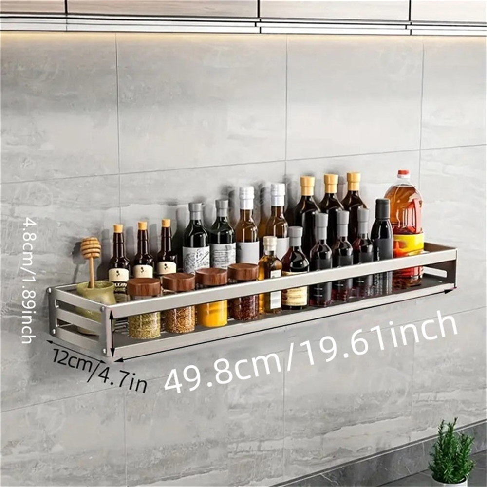 Estante de aluminio para especias montado en la pared, estante multifuncional para artículos, ganchos para herramientas de cocina, estante de almacenamiento de condimentos, 1/2 Uds.: Gris claro