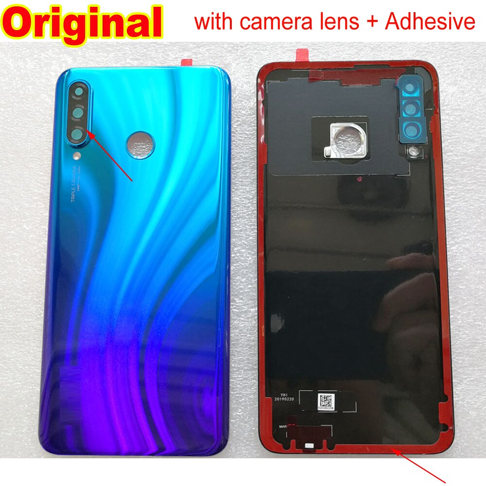 Capa traseira de vidro original para huawei p30 lite nova 4e voltar bateria capa p30lite caso habitação porta + lente da câmera adesivo