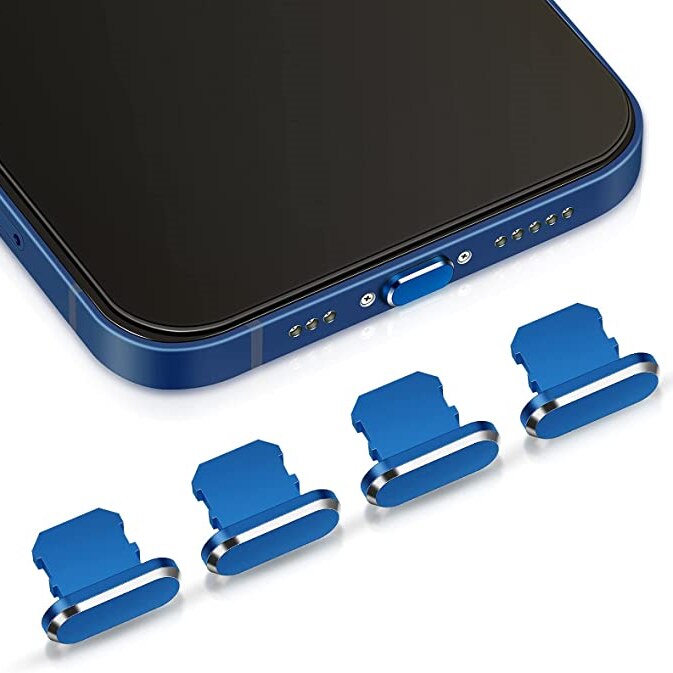 Voor Apple Iphone Metal Anti Dust Plug Charge Port Plug Stopper Cap Cover Voor Iphone 13 12 11 Pro Max X Xr 8 7 6S Plus Dustplugs: 4pcs metal blue