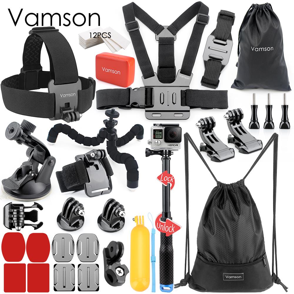 Vamson voor Gopro hero 7 6 5 accessoires set voor gopro kit mount voor SJ4000 hero 4 3 2 Zwart voor SJCAM M10 voor SJ5000 case VS74