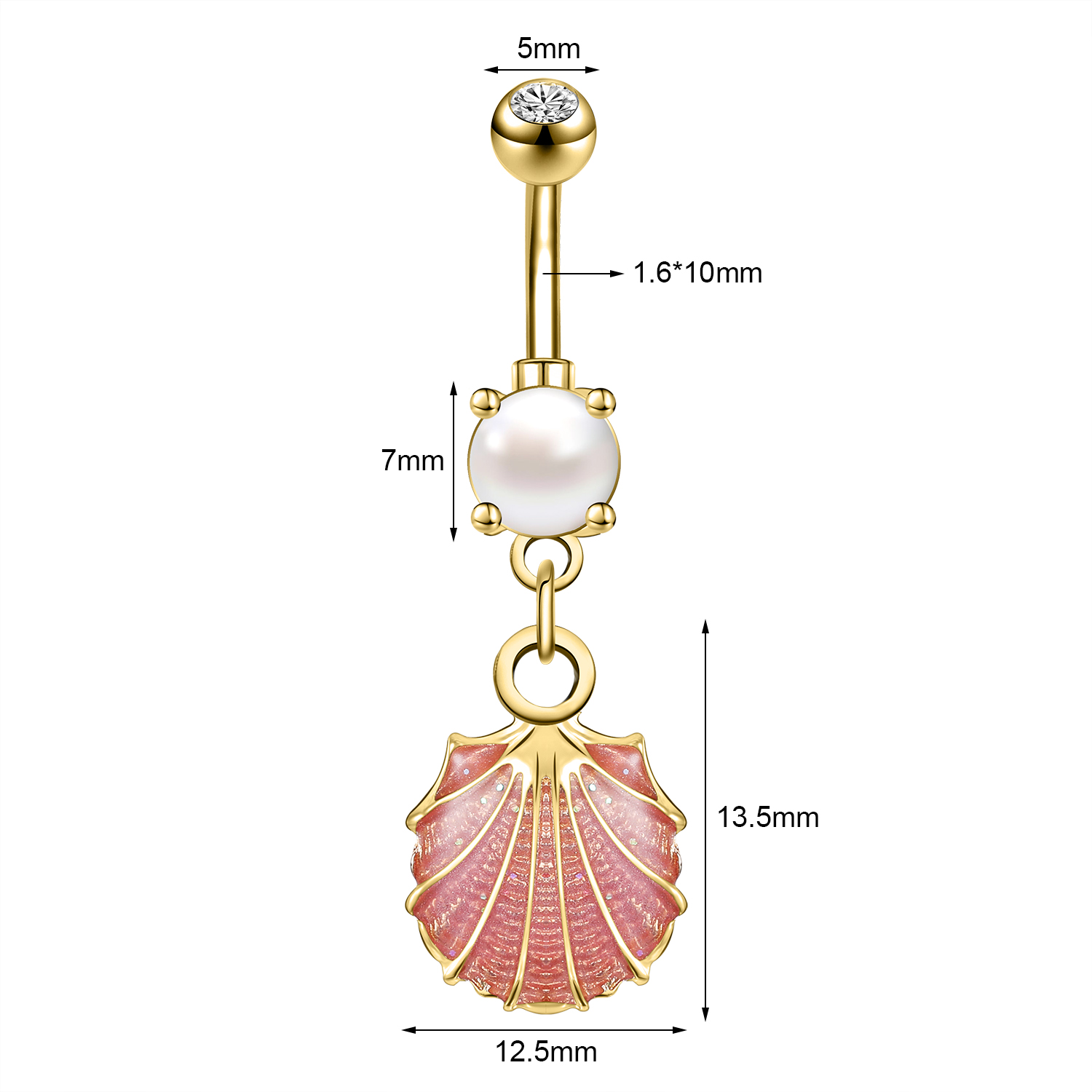 AOEDEJ, 14G, 1 pieza, anillo para Piercing en el ombligo de estrella de mar de cristal, joyería para Piercing corporal con perlas, anillo para el ombligo de concha para mujer de verano