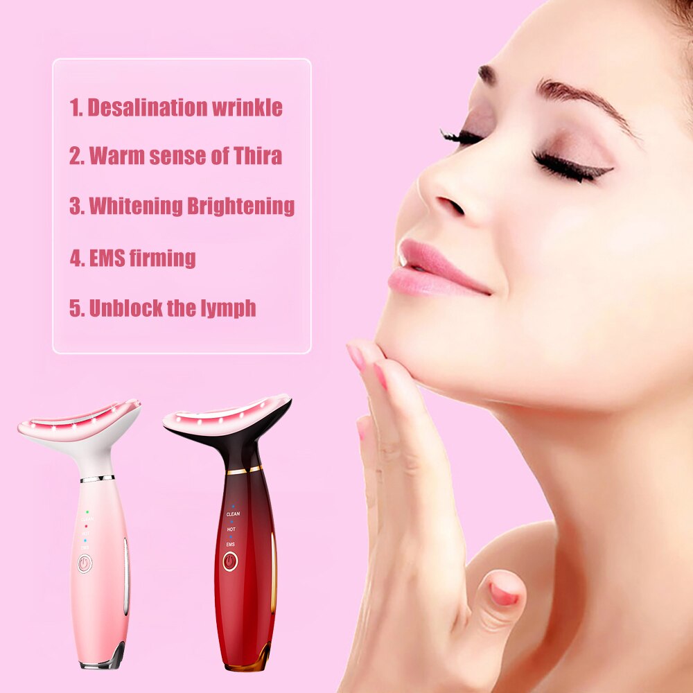 3 Colors LED Photon Therapy Neck and Face Lifting Tool IPL Vibration Skin Tighten Reduce Double Chin Anti-Wrinkle Remove Device