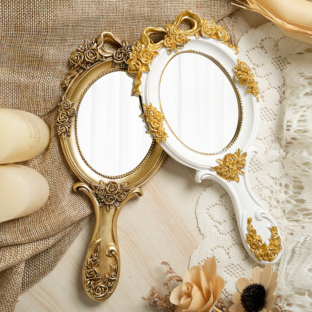 Vintage barok spejl prinsesse makeup spejl skønhedssalon spejl lolita spejl retro håndtag spejl