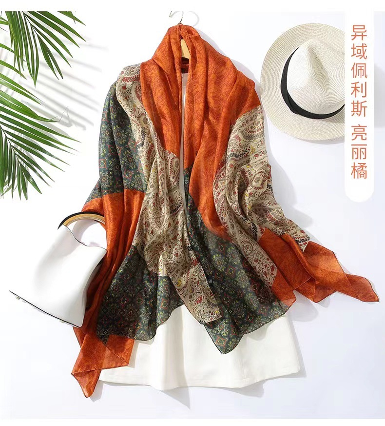 Lenço de seda estampado hijab feminino primavera deisgn macio praia estolas elegantes lenços de cabeça echarpe xale cetim grande envoltório echarpe bandana: ROXO ESCURO
