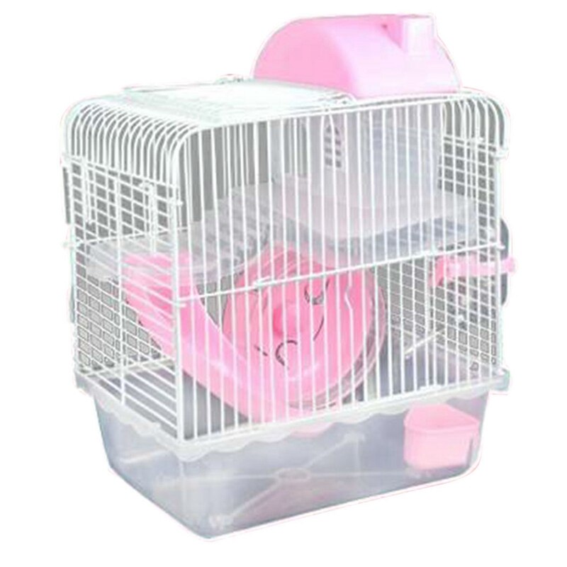 Plastic Hamster Cage Set 2-Tier Portable Hamster Carrier Plastic Hamster House for Rats Guinea Pig Hamster Accessories: Pink