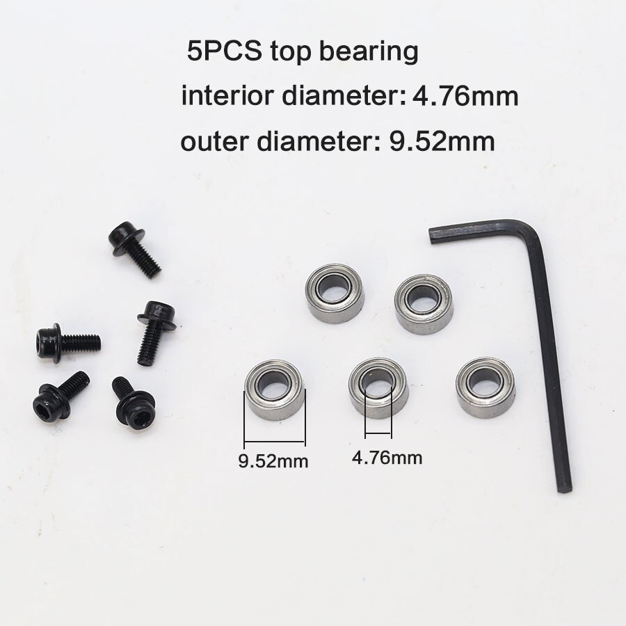 5pc Top Mounted 1/2, 3/8, 3/4 Bearing & Stop Ring for 1/4"1/2 SH Router Bit