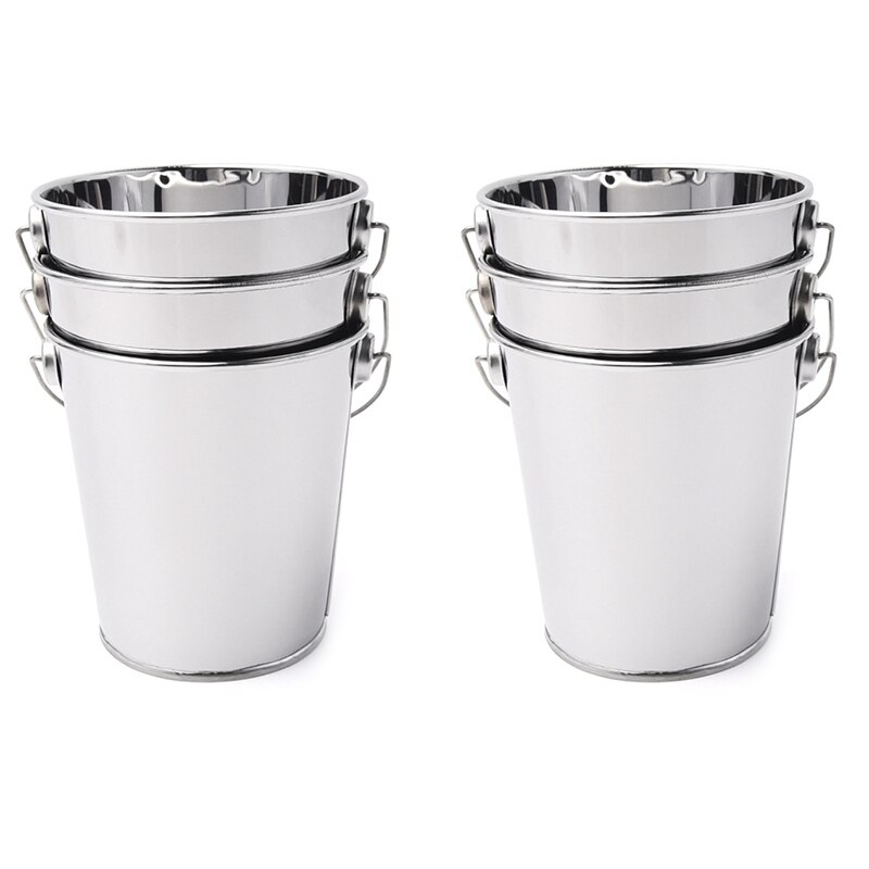 6Pcs Stainless Steel Bar Ice Bucket Champagne Beer Bucket Wine Bucket Spit Wine Barrel Container Mini Snack Buckets Bar Supplies: Default Title