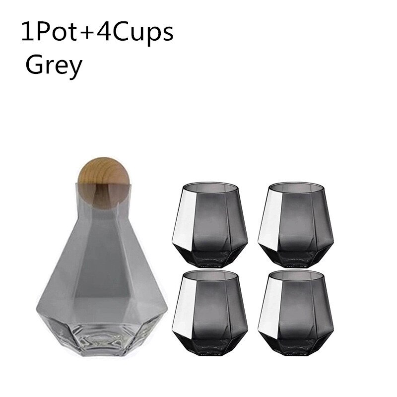 1/5 Pcs/Set Water Potten Glazen Karaf Set Houten Deksel Karaf Pitcher Wijn Whisky Bier Sap Set Drinkwater waterkokers: Gray