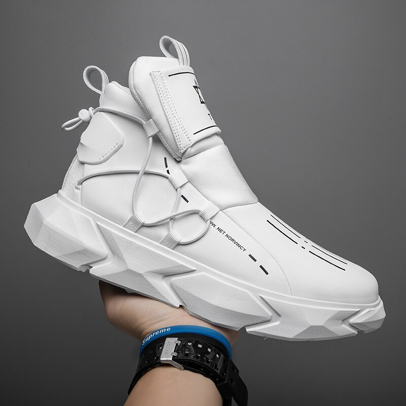 Modne wysokie buty na deskorolkę mężczyźni amortyzacja wytrzymałe trampki sportowe buty trekkingowe na co dzień trener gumowa podeszwa: V15JL2 / 7.5