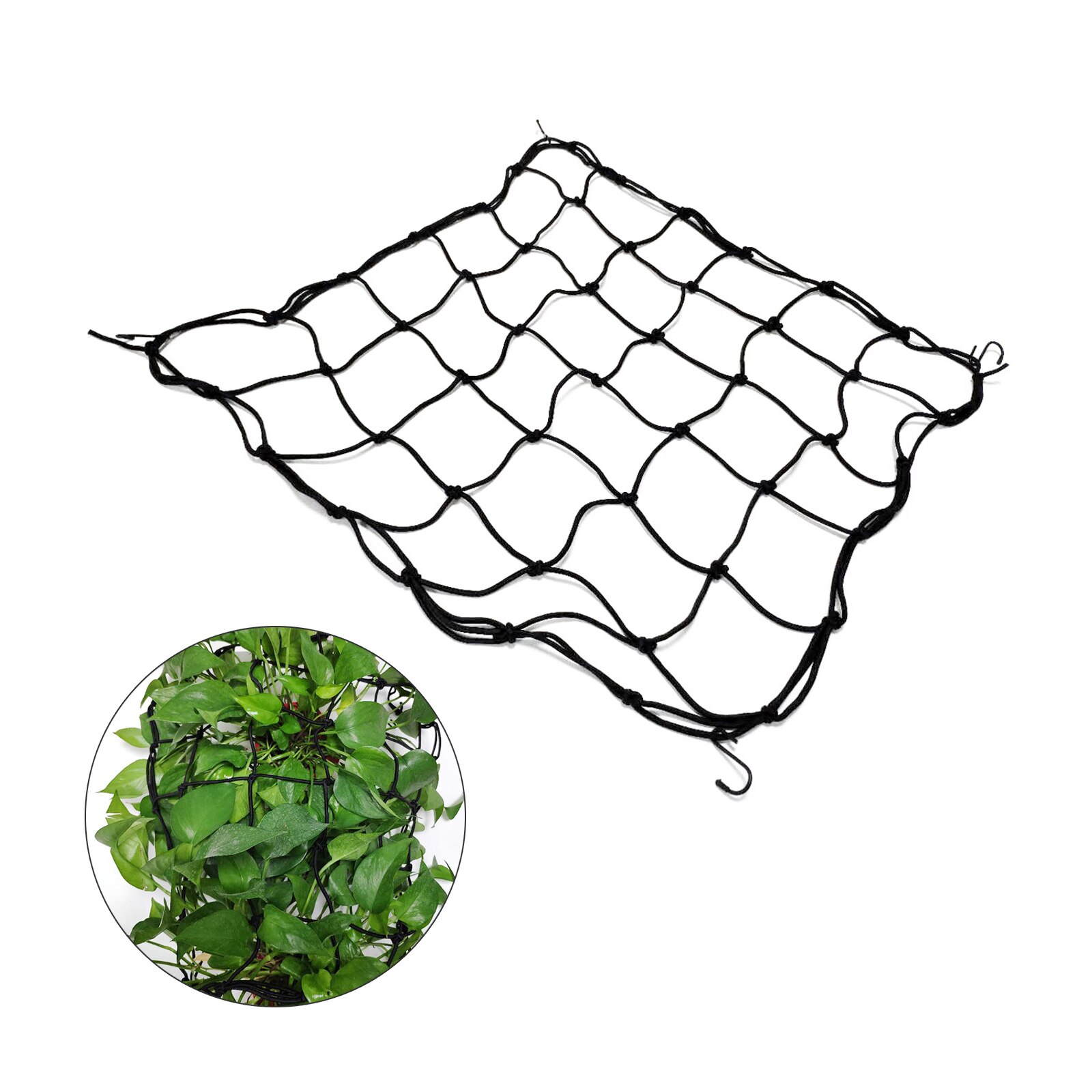 Redes de crecimiento de plantas, herramientas de jardín negras con 4 ganchos de nailon, 15x15cm, multifunción, duraderas, 1 pieza, Red de enrejado elástico