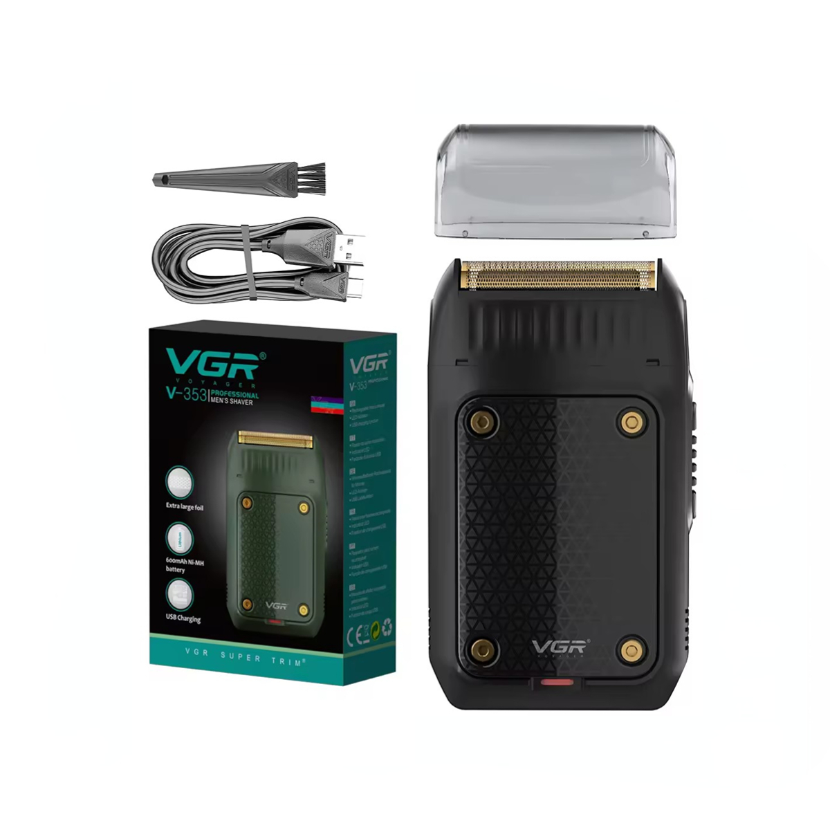 VGR Barbeador Recarregável Profissional Máquina Barbear Elétrico Barbeador Portátil Reciprocando Alumínio Frustrar Barbeadores para homens V-353: Preto